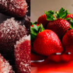 Comparison of Fresh and Frozen Strawberries on a divided plate