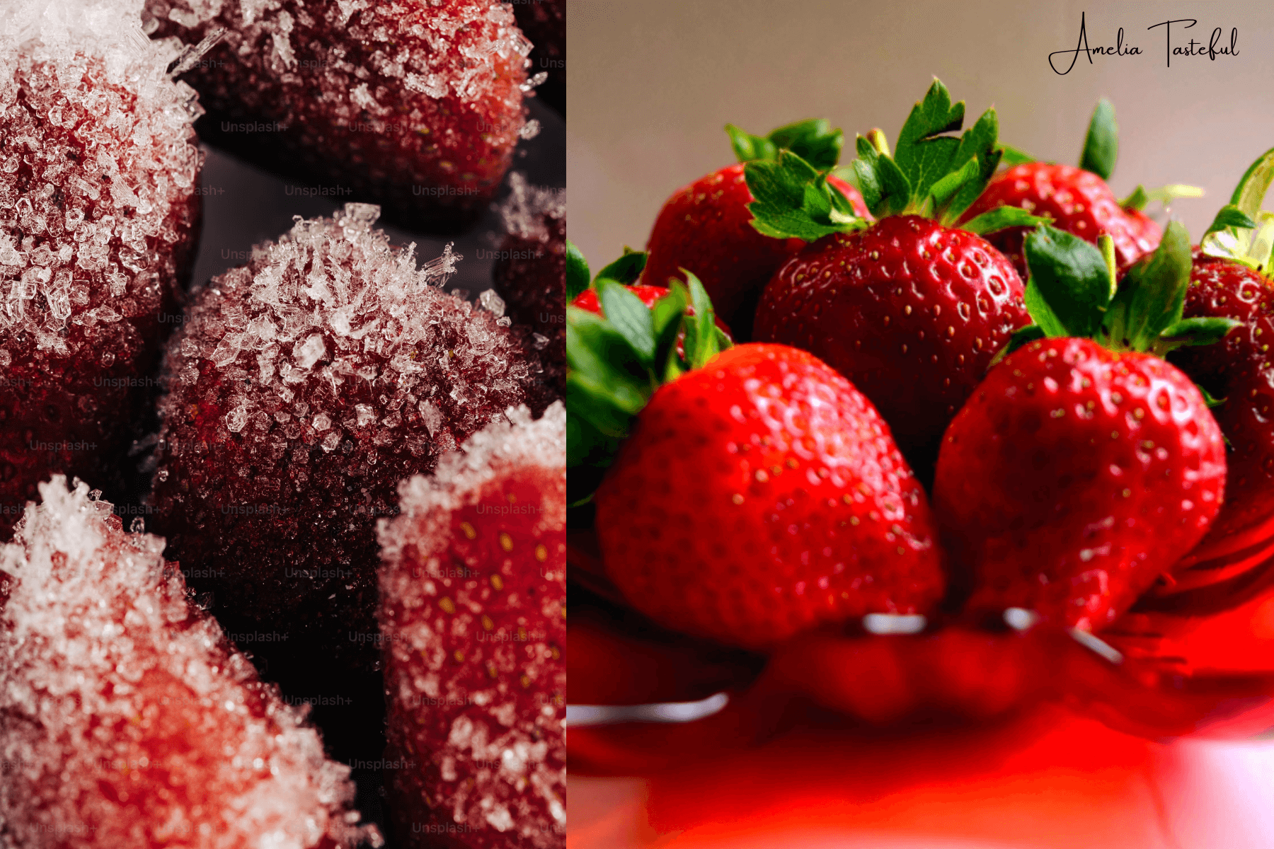 Comparison of Fresh and Frozen Strawberries on a divided plate