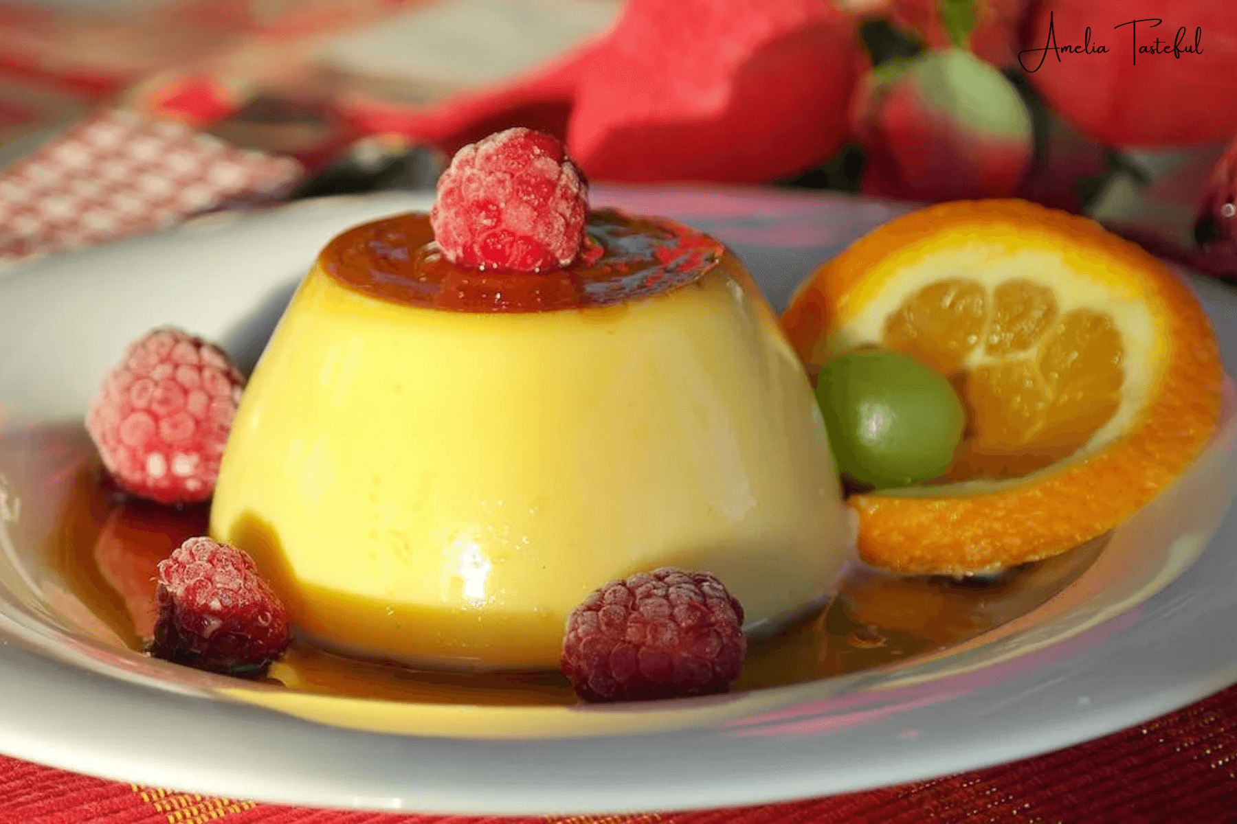 Delicious Jelly Flan on a White Plate