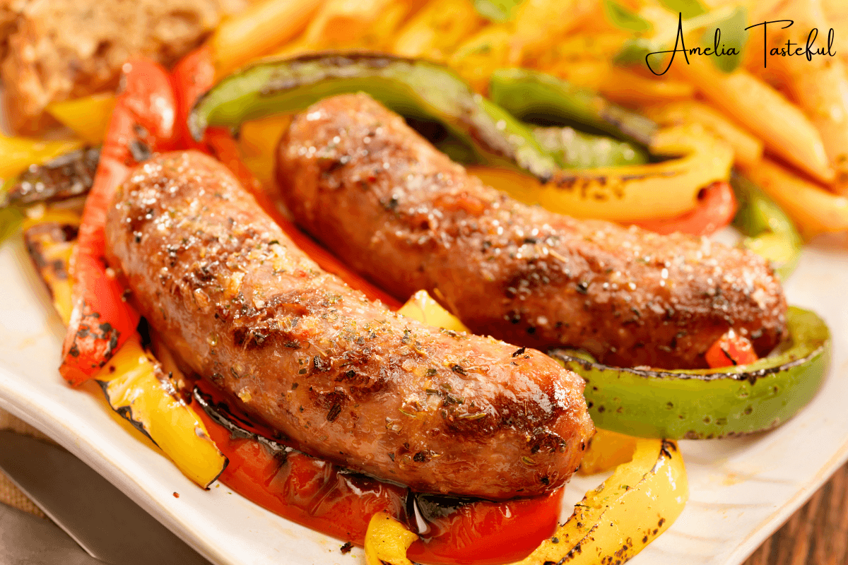 Italian sausage cooking in the oven