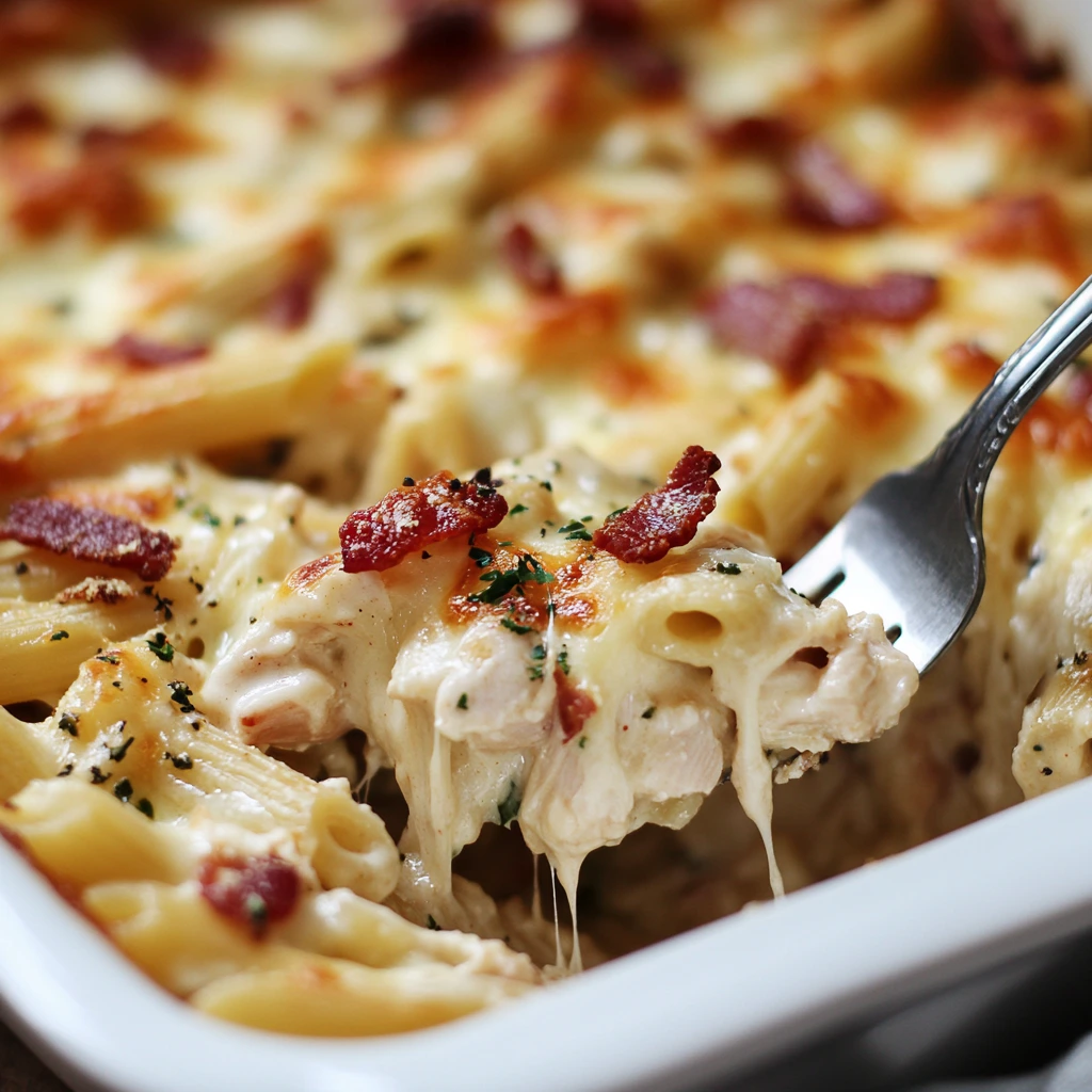Creamy Chicken Bacon Penne Bake with Garlic Parmesan Crust (4) 4