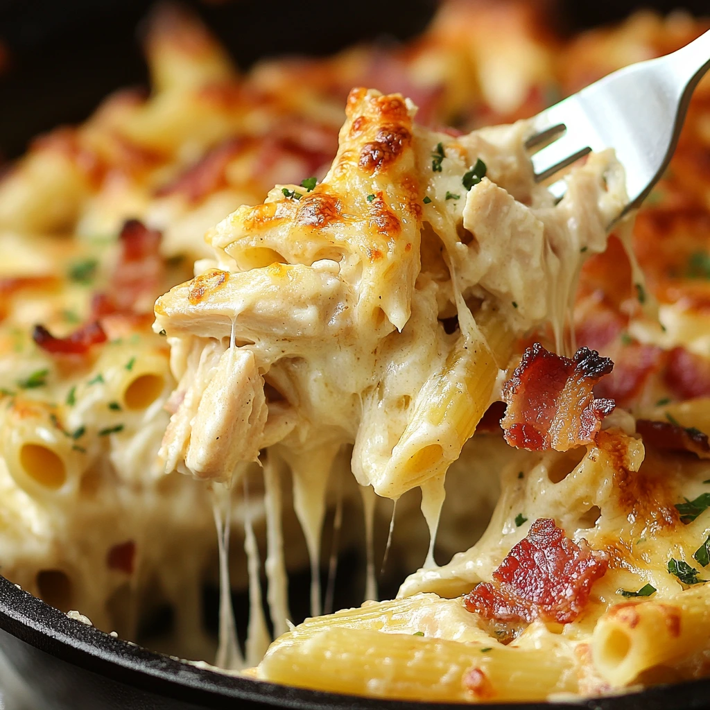 Creamy Chicken Bacon Penne Bake with Garlic Parmesan Crust (4) 2