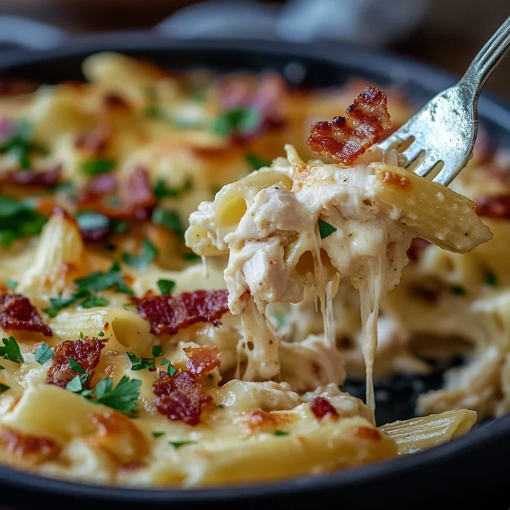 Creamy Chicken Bacon Penne Bake with Garlic Parmesan Crust 1