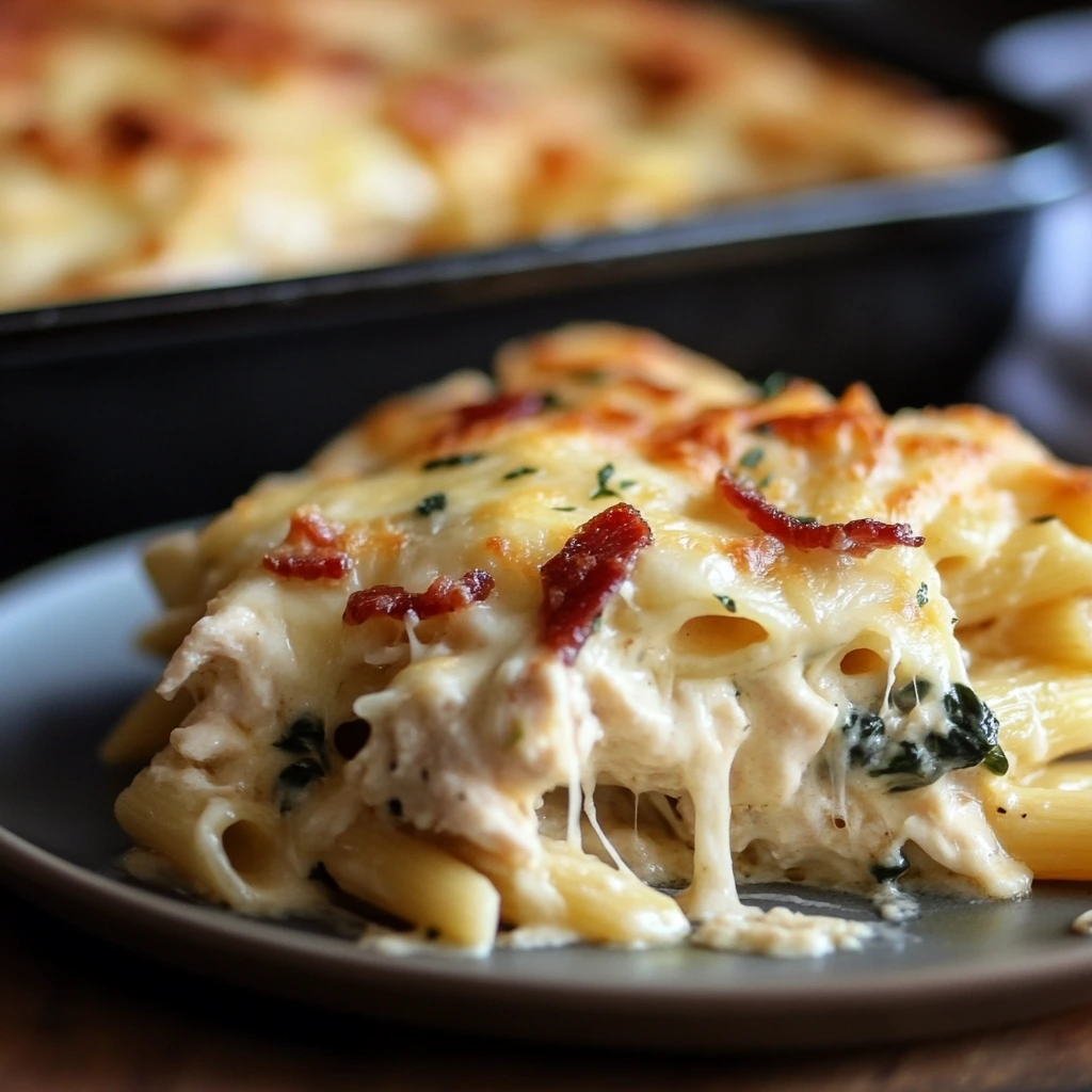 Creamy Chicken Bacon Spinach Penne Bake 3