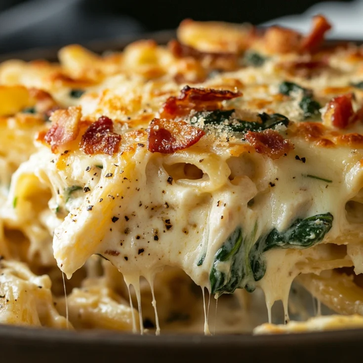 Creamy Chicken Bacon Spinach Penne Bake 1