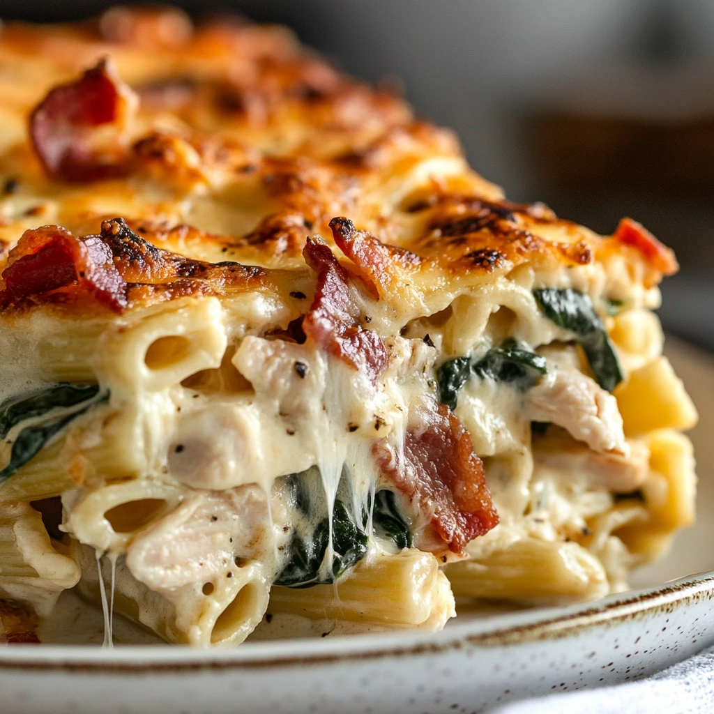 Creamy Chicken Bacon Spinach Penne Bake 2