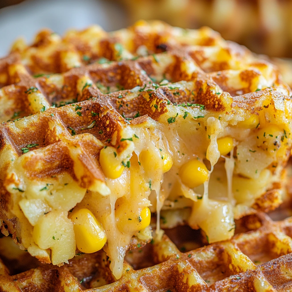 Crispy Cheddar Corn Potato Waffles 1
