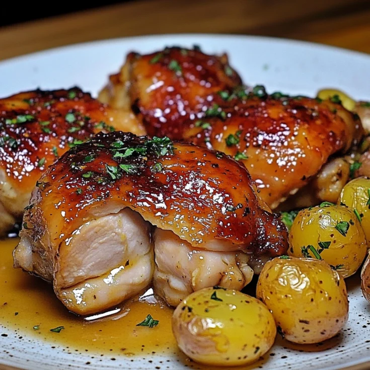 Garlic Butter Chicken Thighs with Roasted Baby Potatoes