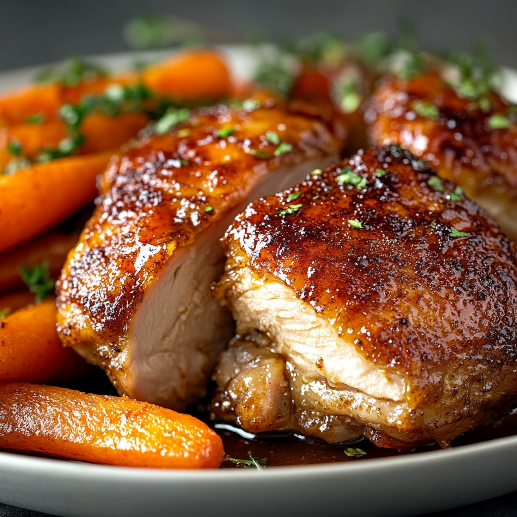 Crispy Brown Sugar Mustard Chicken Thighs with Roasted Carrots 3