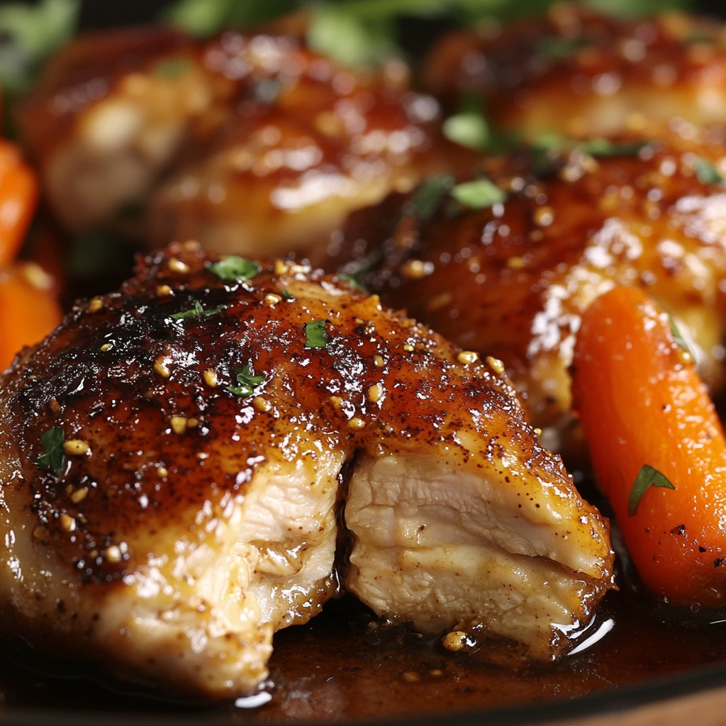 Crispy Brown Sugar Mustard Chicken Thighs with Roasted Carrots 2