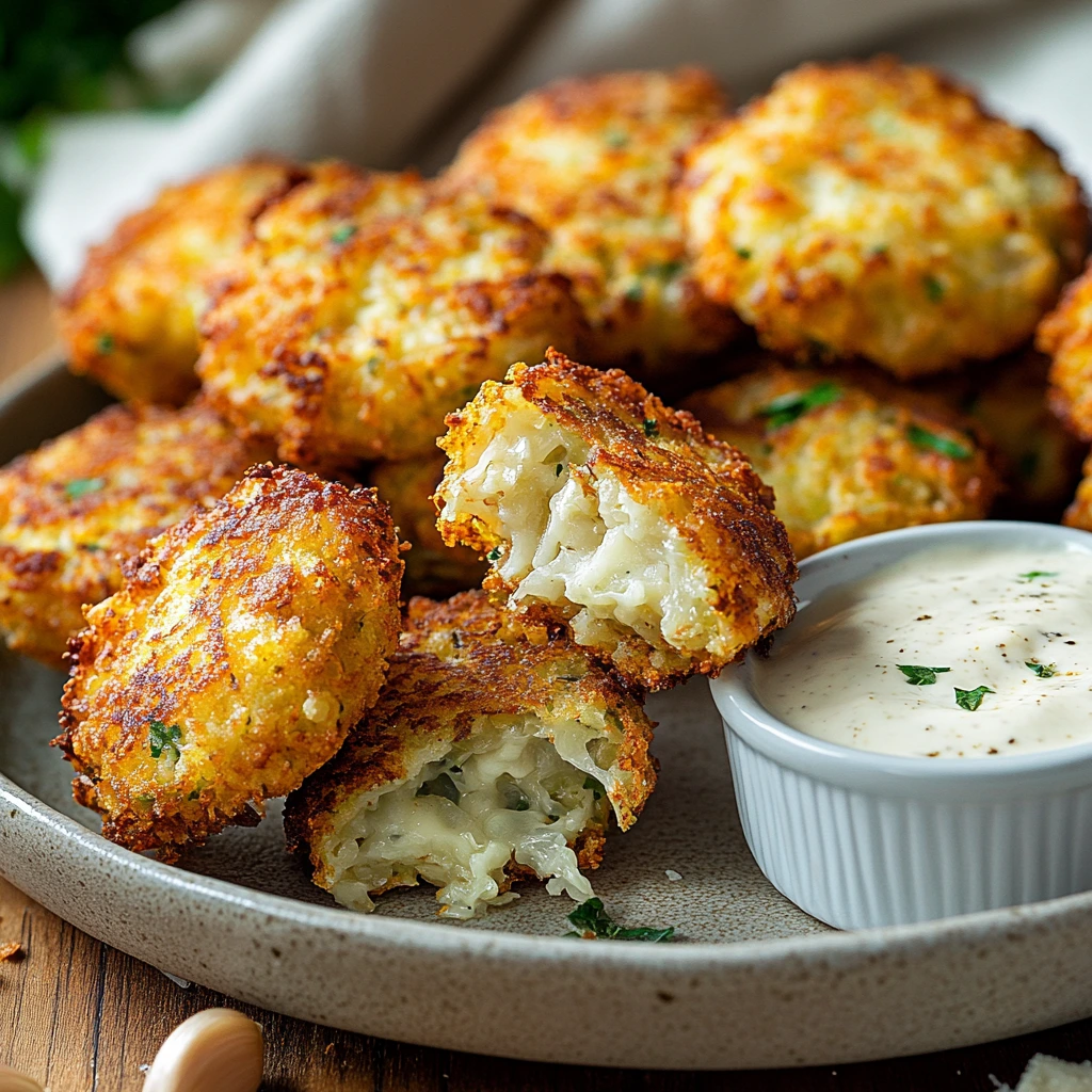 Crispy Parmesan Cabbage Fritters with Roasted Garlic Dip 2