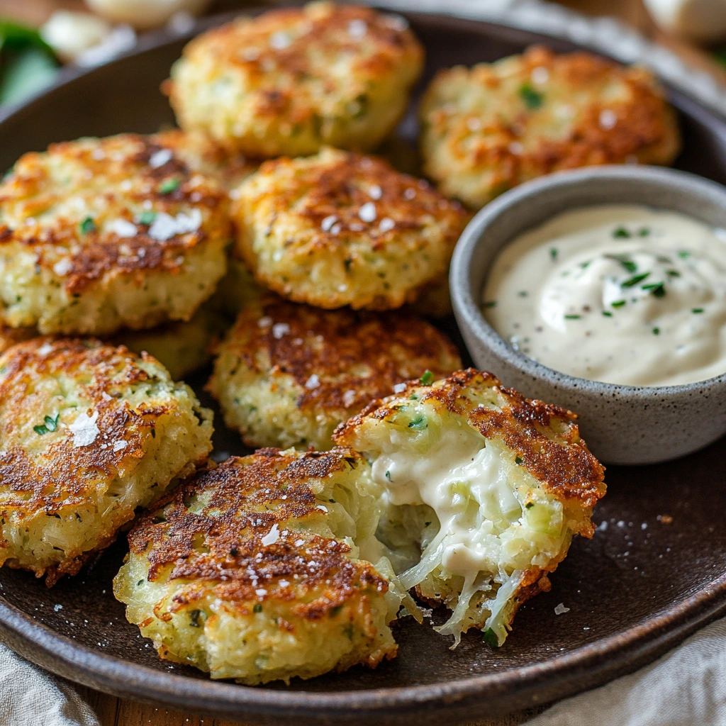 Crispy Parmesan Cabbage Fritters with Roasted Garlic Dip 3
