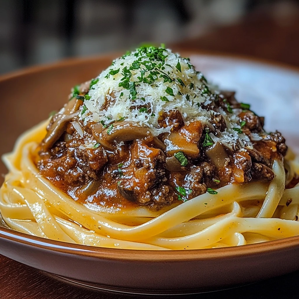 Rich & Hearty Mushroom Bolognese Over Garlic Butter Noodles 2