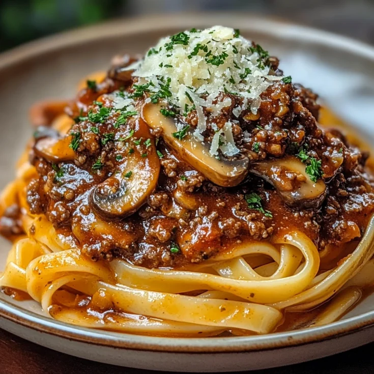 Rich & Hearty Mushroom Bolognese Over Garlic Butter Noodles