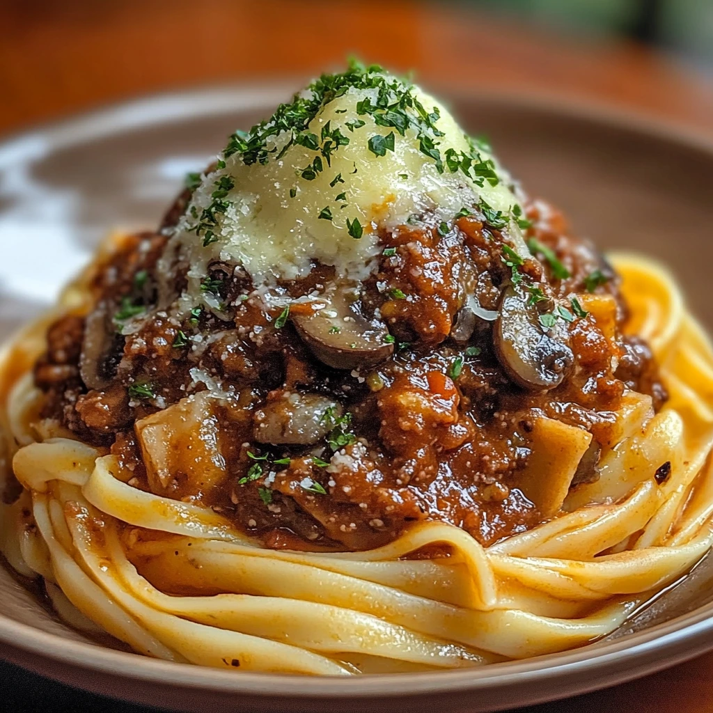 Rich & Hearty Mushroom Bolognese Over Garlic Butter Noodles 3