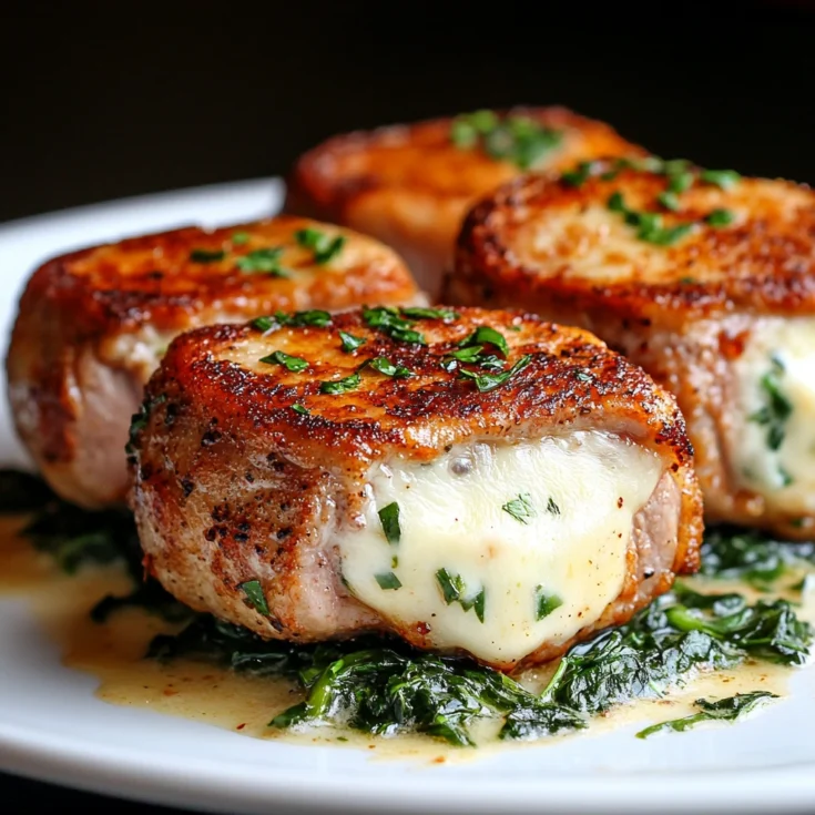 Swiss Cheese-Stuffed Pork Chops with Garlic Spinach 1