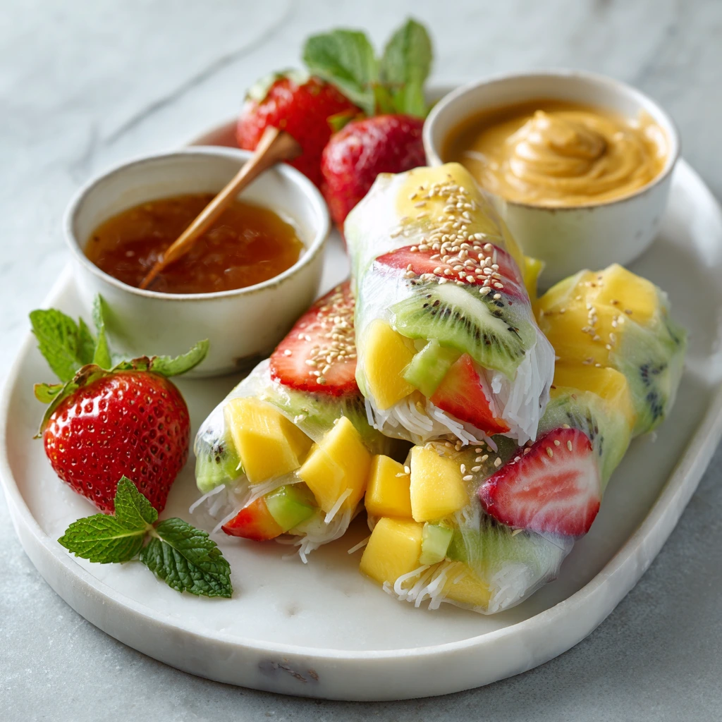Colorful Tropical Spring Rolls with Creamy Honey-Peanut Dipping Sauce 4