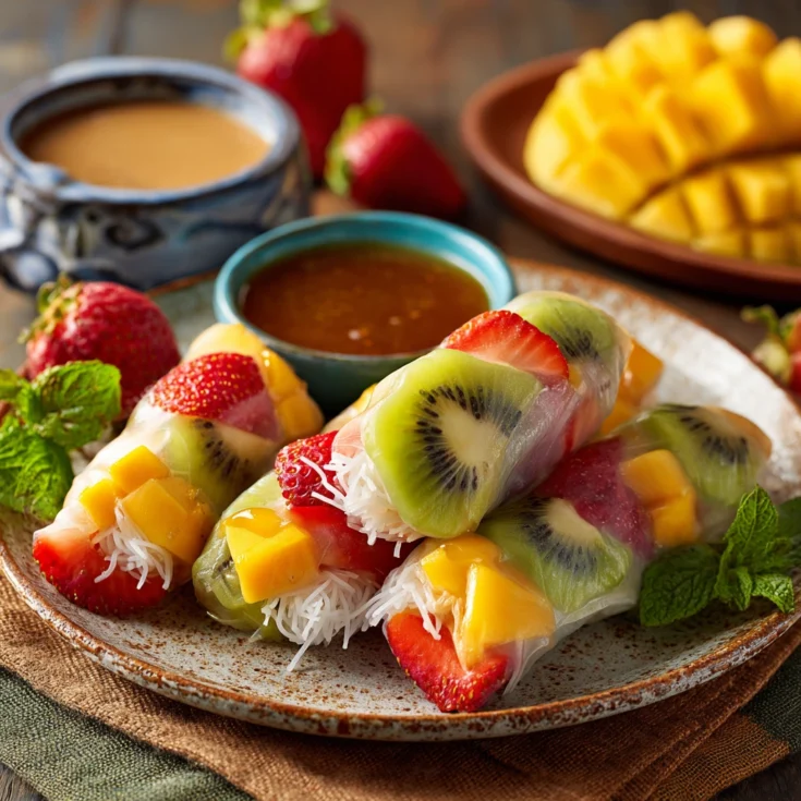 Colorful Tropical Spring Rolls with Creamy Honey-Peanut Dipping Sauce 1
