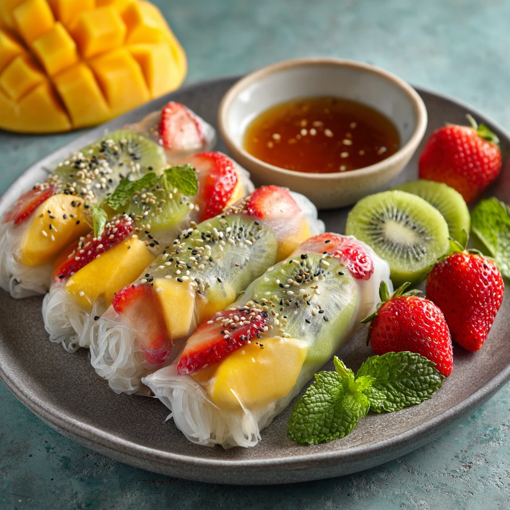 Colorful Tropical Spring Rolls with Creamy Honey-Peanut Dipping Sauce 3