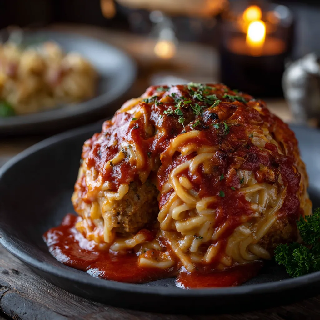 Creepy Meatball-Stuffed Pasta Brain for Halloween! 2
