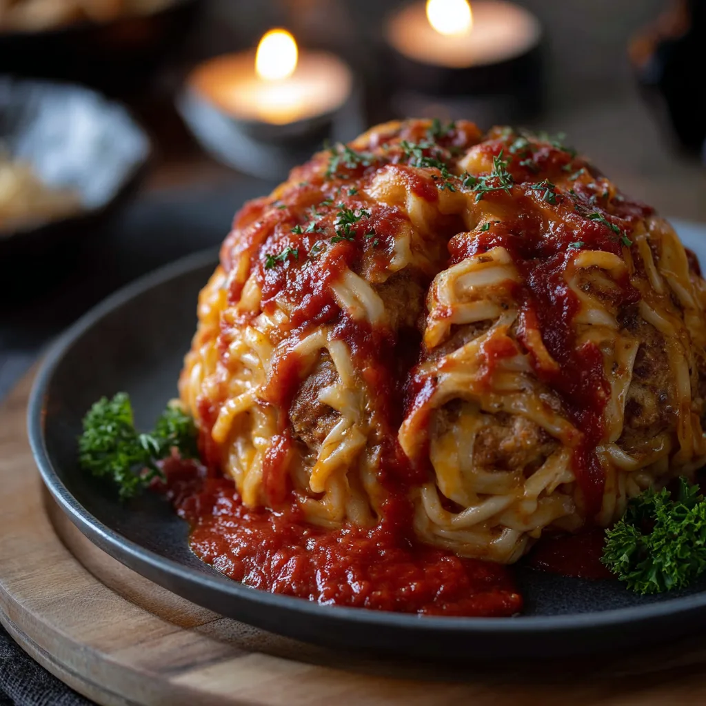 Creepy Meatball-Stuffed Pasta Brain for Halloween! 3