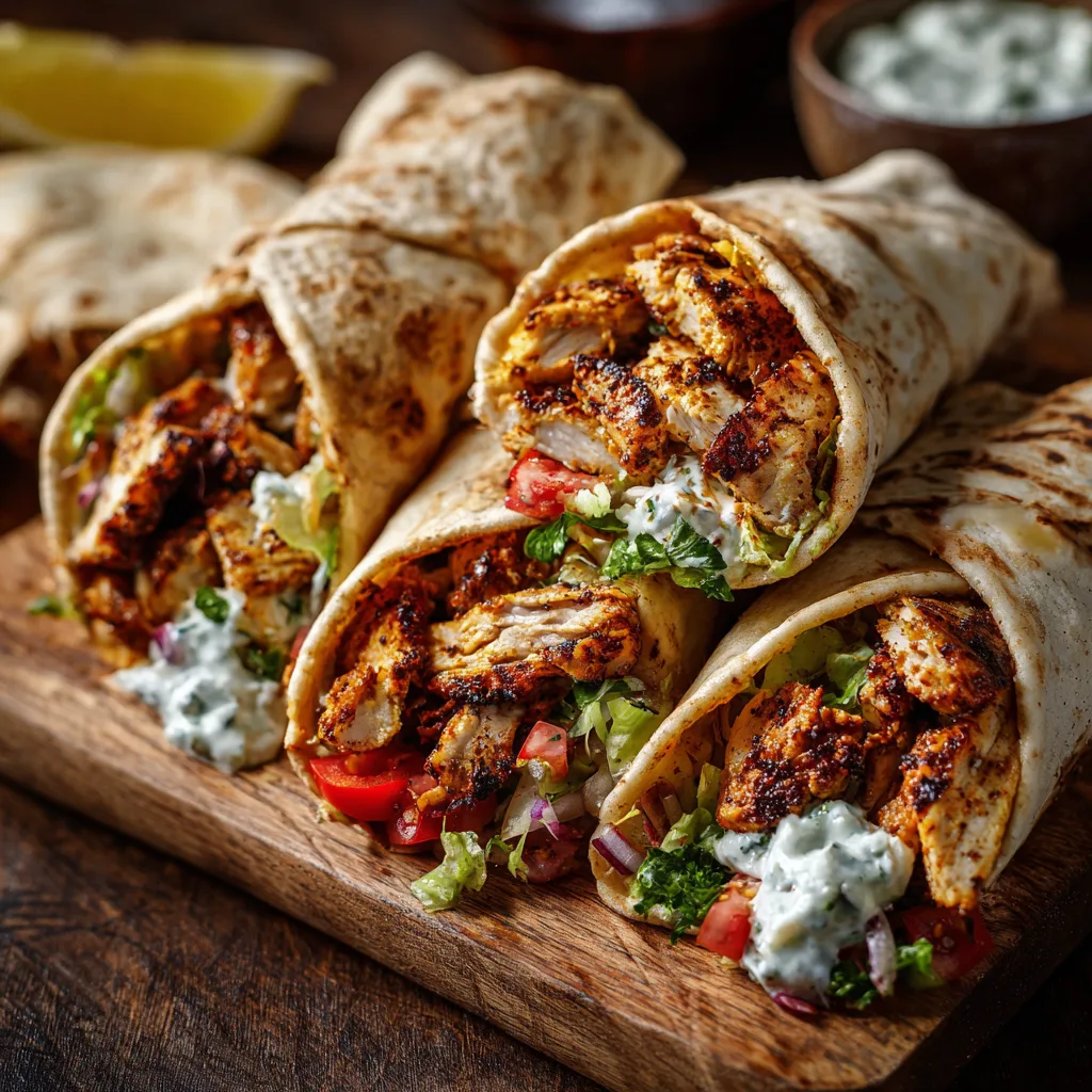 Homemade Chicken Shawarma Wraps with Creamy Tahini & Fresh Veggies 2