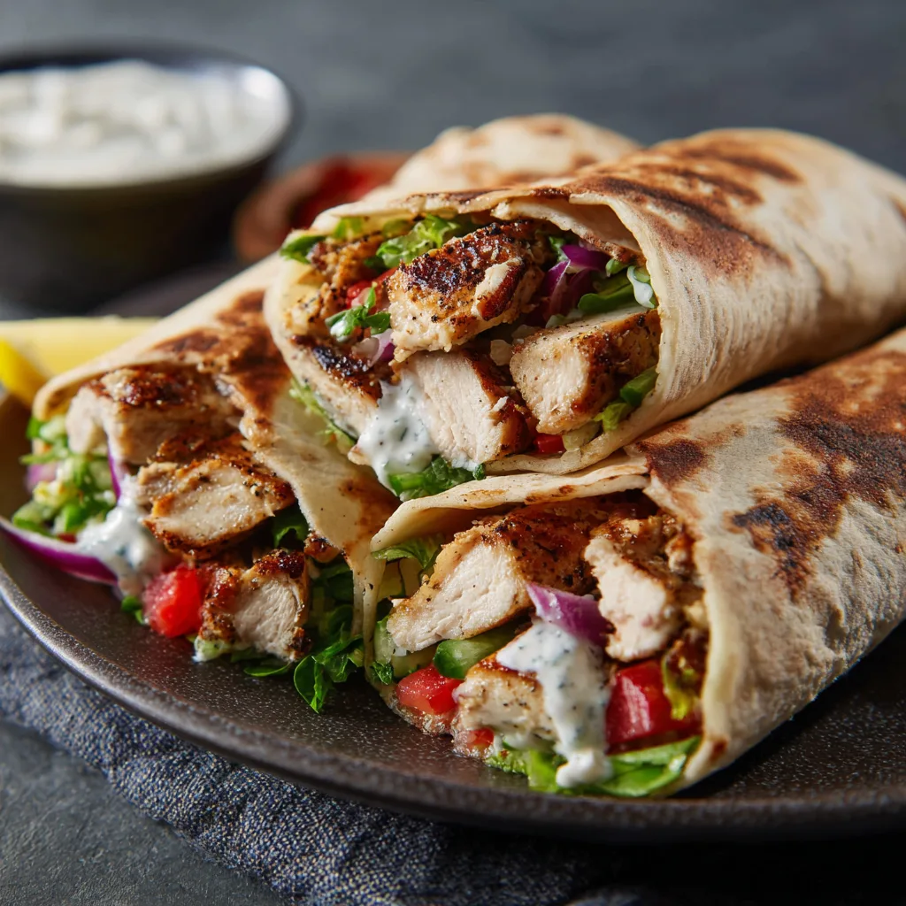 Homemade Chicken Shawarma Wraps with Creamy Tahini & Fresh Veggies 4