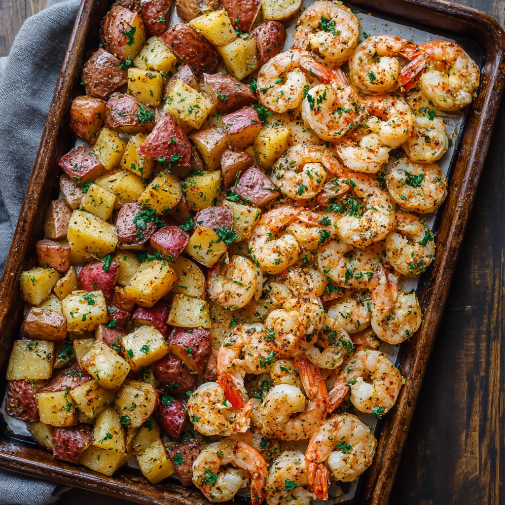 Sheet Pan Garlic Butter Shrimp and Red Potatoes 4