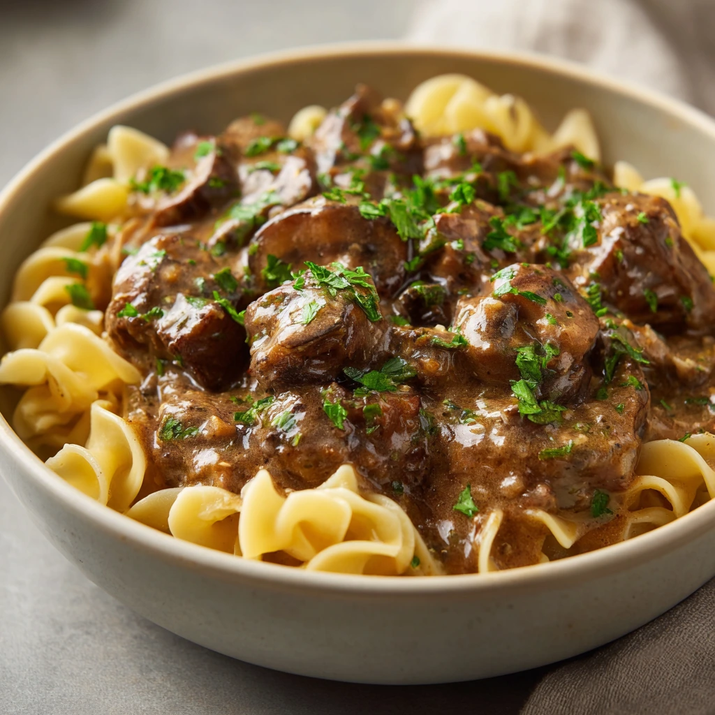 Slow Cooker Beef and Mushroom Gravy with Egg Noodles 3