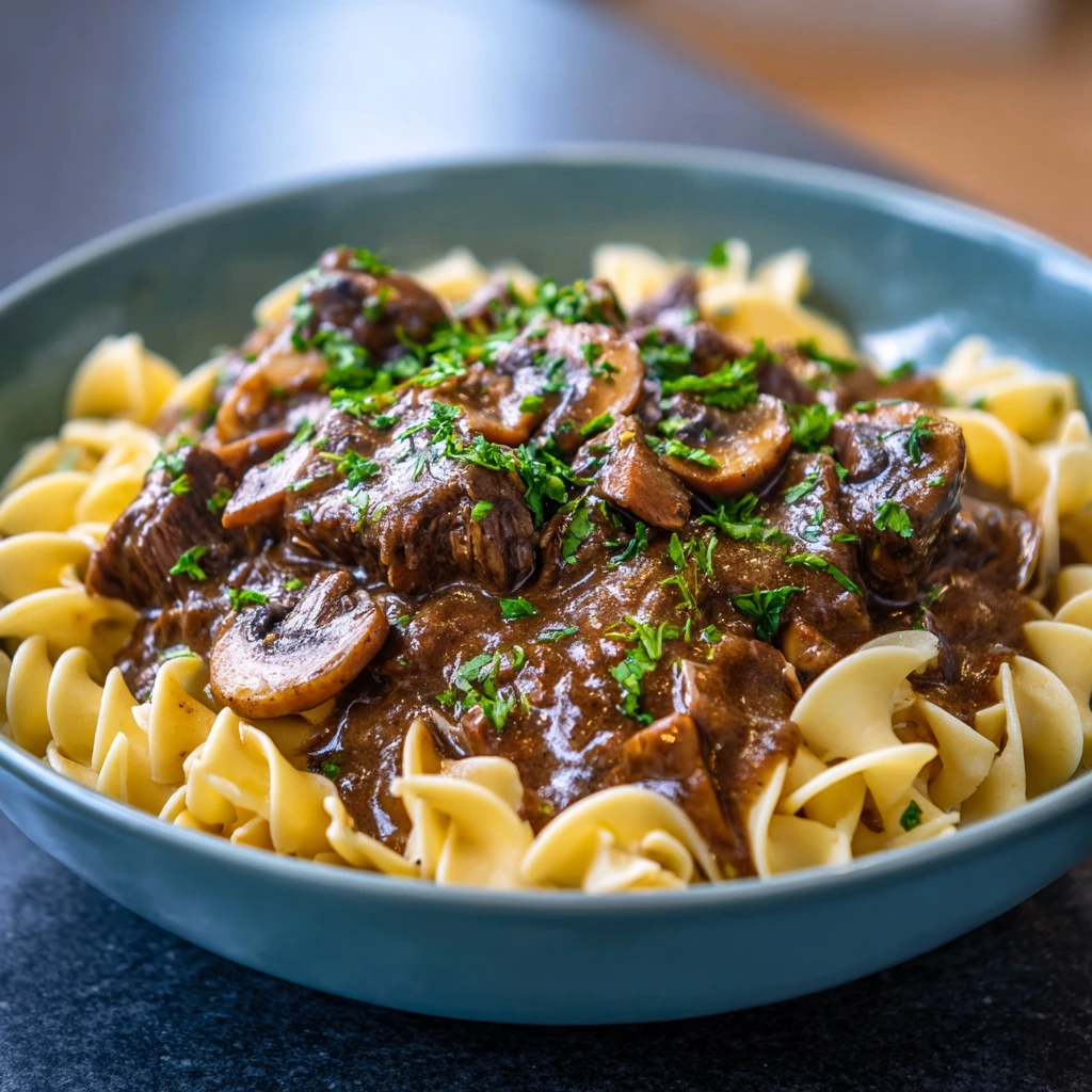 Slow Cooker Beef and Mushroom Gravy with Egg Noodles 4