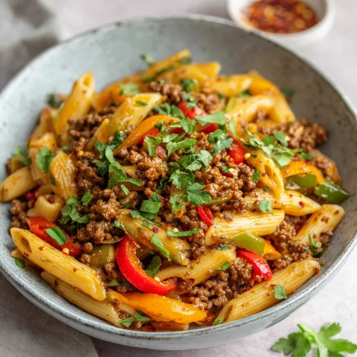 Spicy Ground Beef Pasta Stir Fry! 1