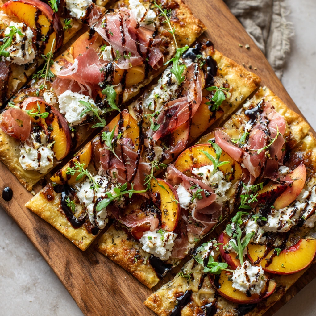 Sweet & Savory Peach Prosciutto Flatbread with Goat Cheese 3