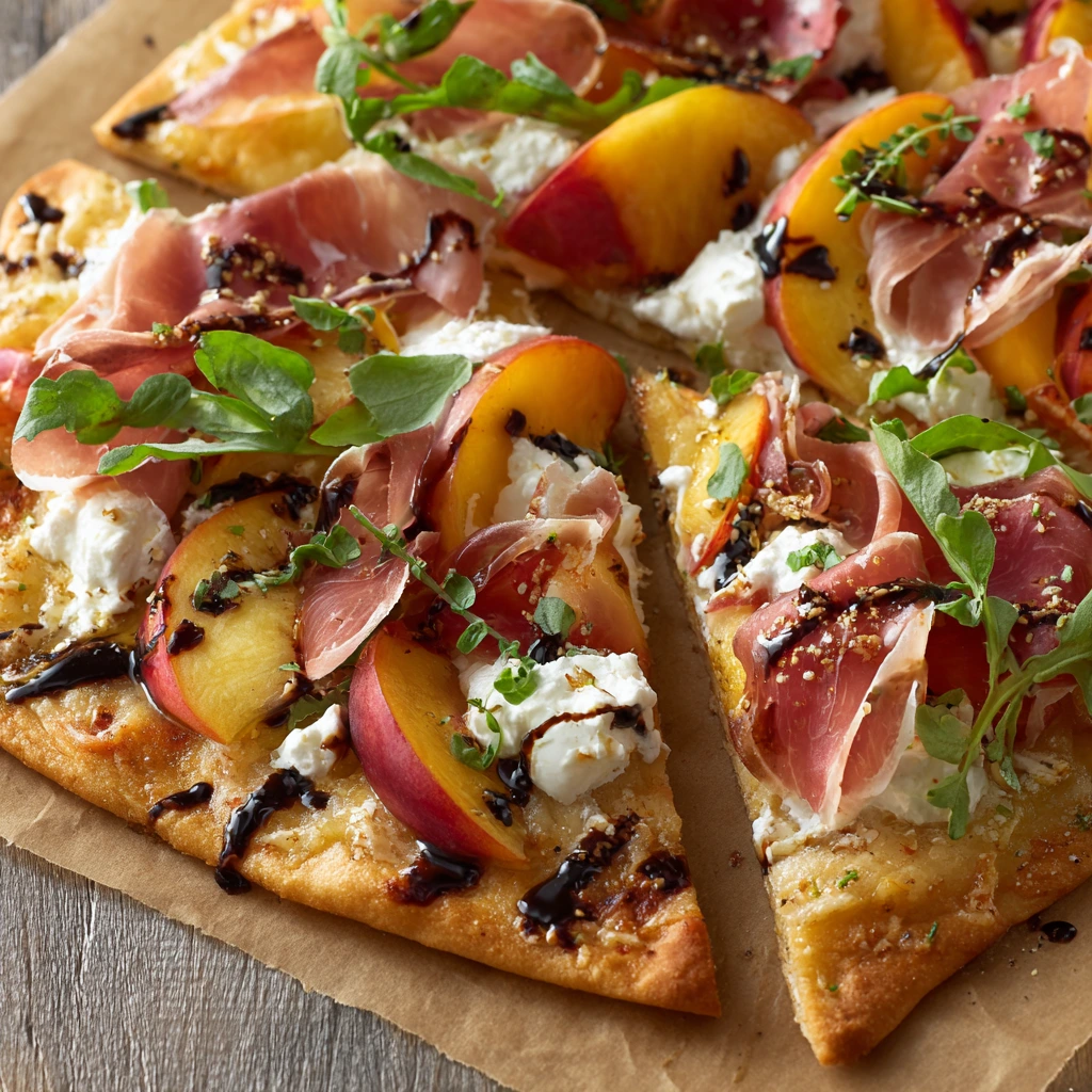 Sweet & Savory Peach Prosciutto Flatbread with Goat Cheese 4