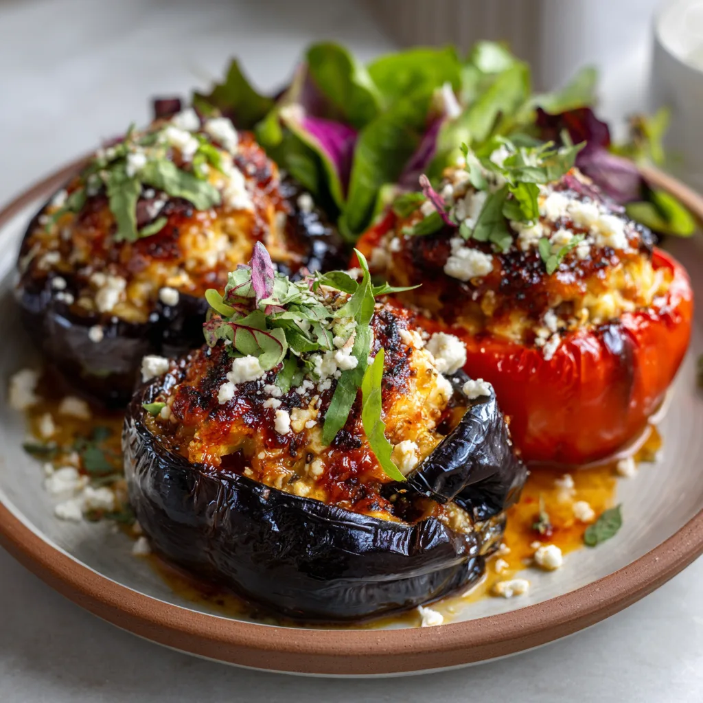 High Protein Mediterranean Eggplant Stuffed Peppers Recipe 2