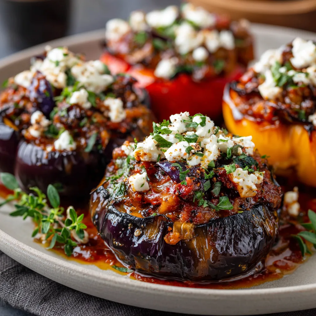 High Protein Mediterranean Eggplant Stuffed Peppers Recipe 3
