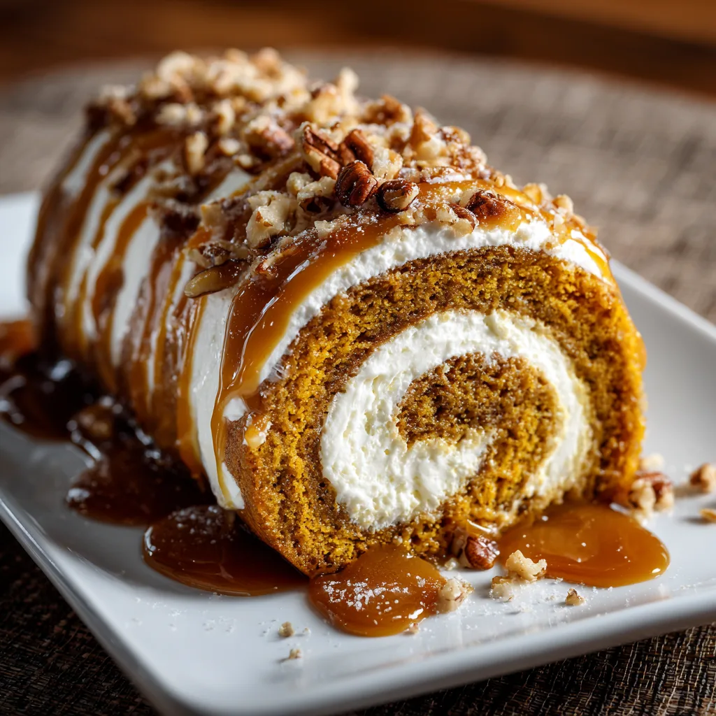 Pumpkin Roll with Caramel for Thanksgiving Desserts