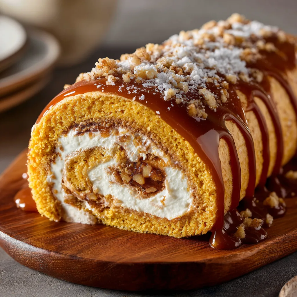 Pumpkin Roll with Caramel for Thanksgiving Desserts