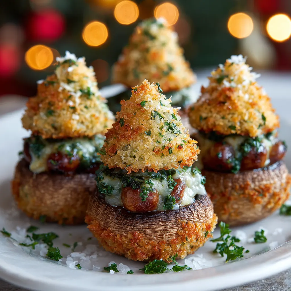 Christmas Tree Stuffed Mushroom Bites – Cute & Savory