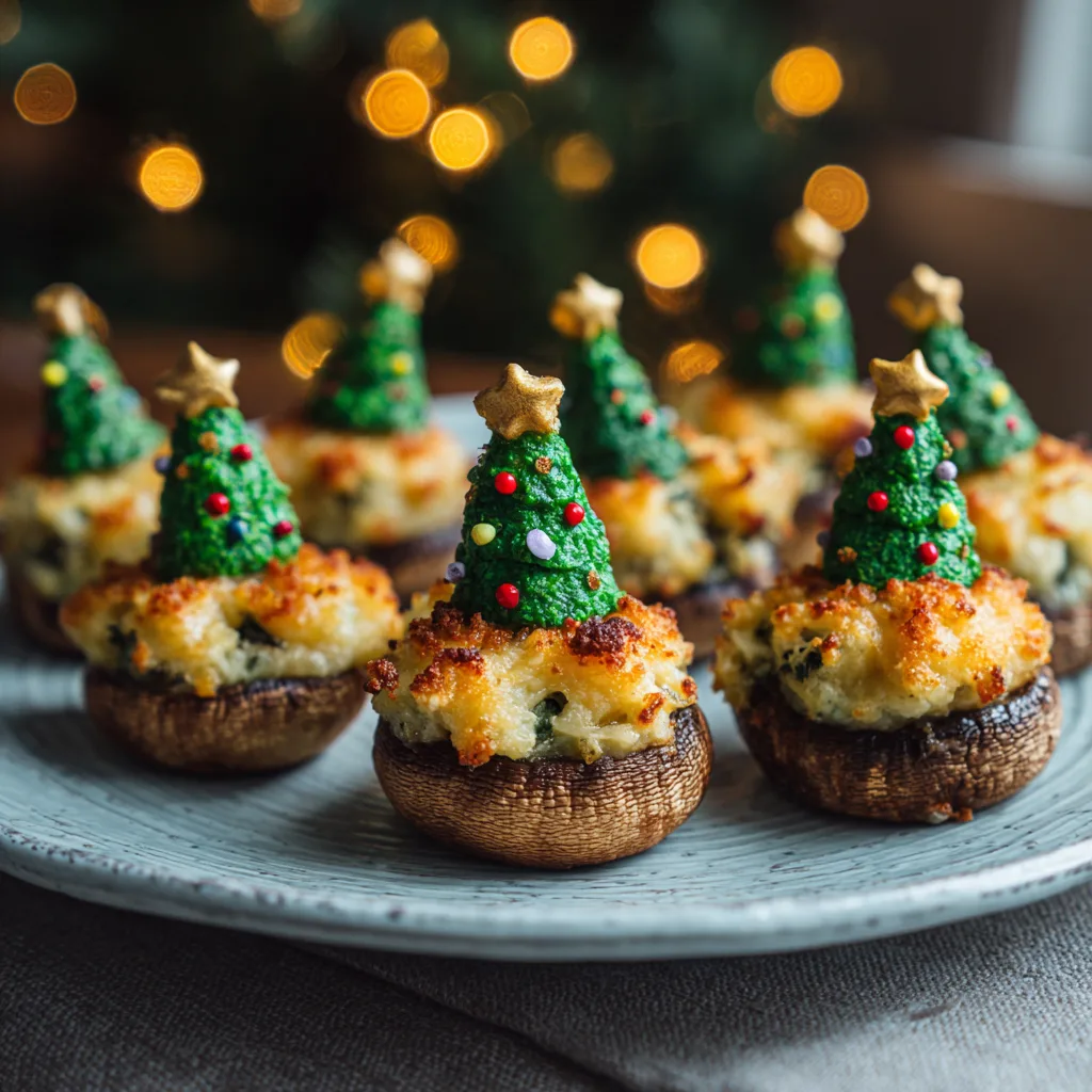 Christmas Tree Stuffed Mushroom Bites – Cute & Savory