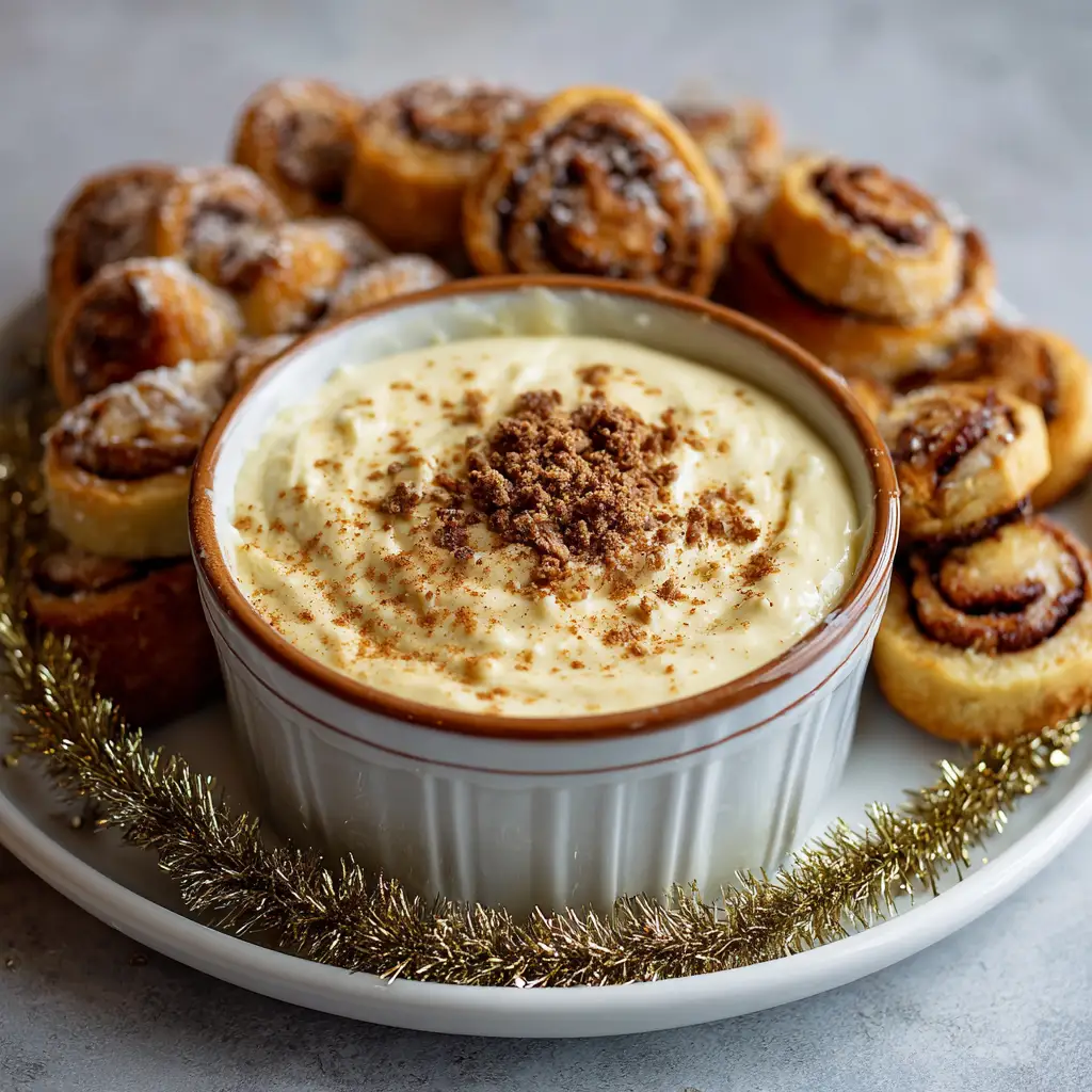 Creamy Eggnog Cinnamon Roll Cheesecake Dip – Festive, Sweet & So Irresistible!