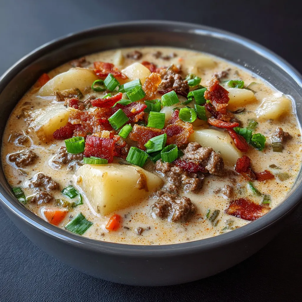 Creamy Garlic Beef & Potato Soup – Rich, Hearty & Comforting!