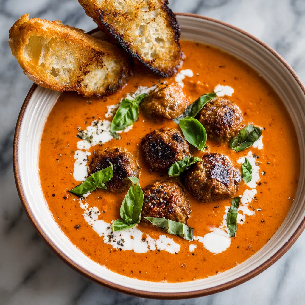 Creamy Tomato Basil Meatball Soup – Cozy, Creamy & So Comforting!