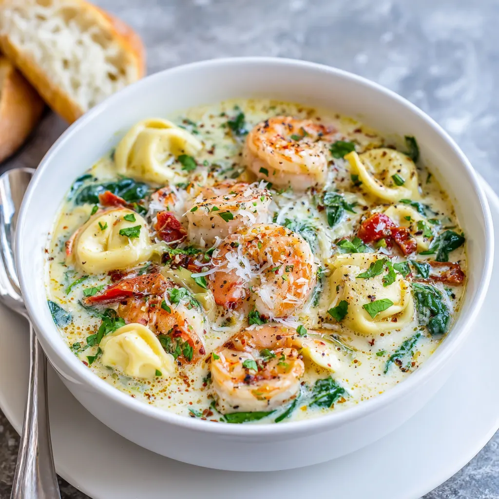 Creamy Tuscan Shrimp Tortellini Soup – Creamy, Elegant & Comforting!