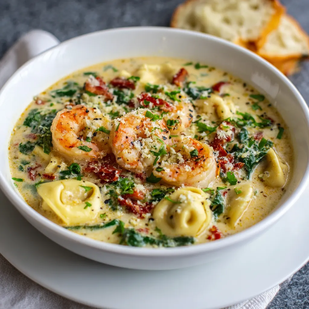 Creamy Tuscan Shrimp Tortellini Soup – Creamy, Elegant & Comforting!