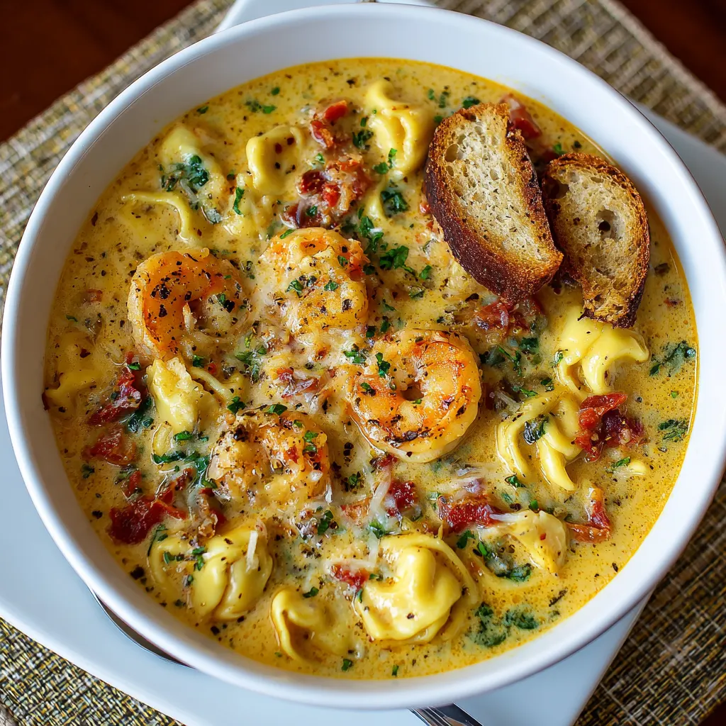 Creamy Tuscan Shrimp Tortellini Soup – Creamy, Elegant & Comforting!