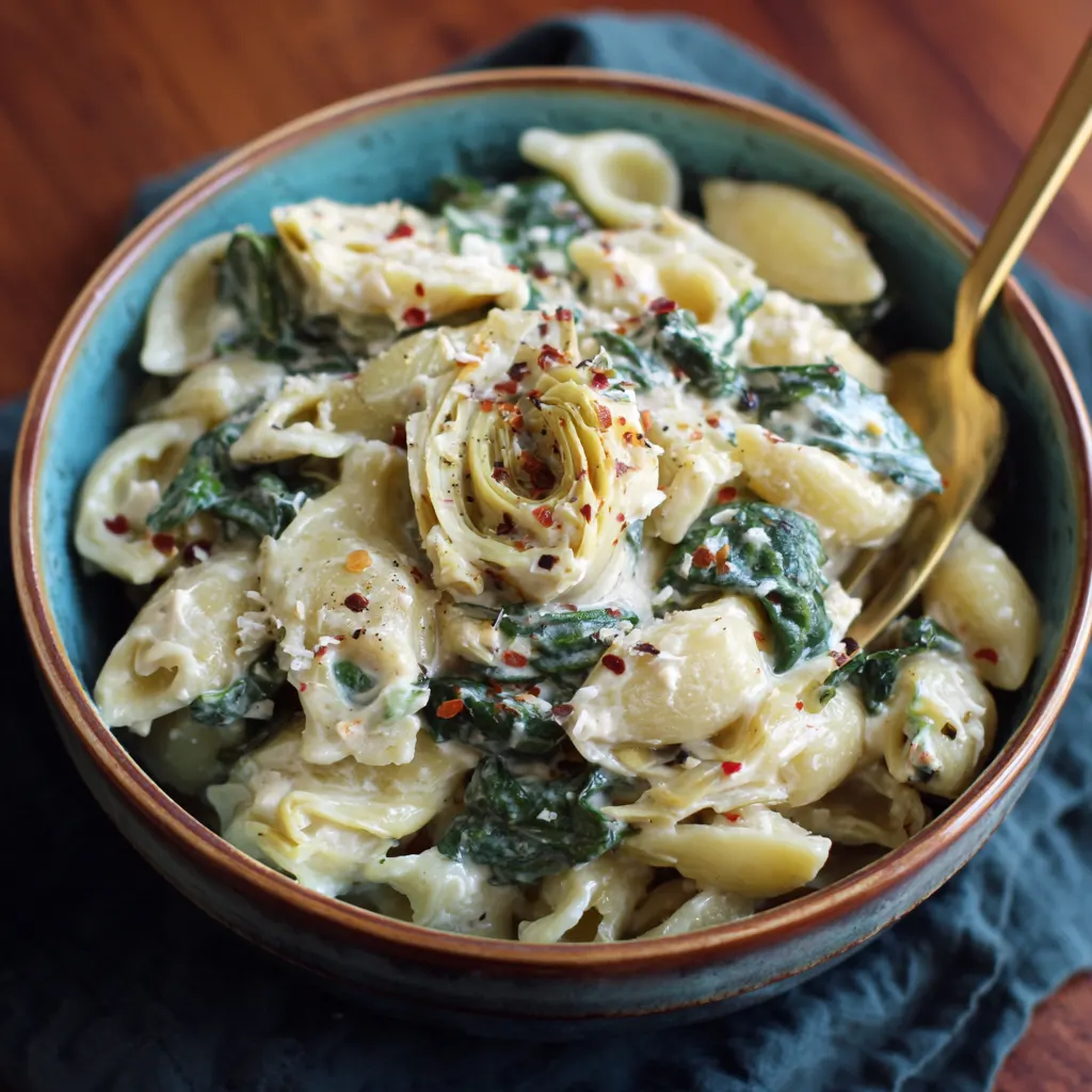 Crockpot Creamy Spinach Artichoke Pasta – Rich, Cozy & Effortless!