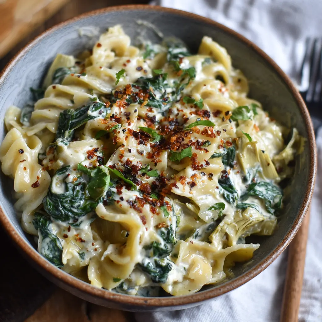 Crockpot Creamy Spinach Artichoke Pasta – Rich, Cozy & Effortless!