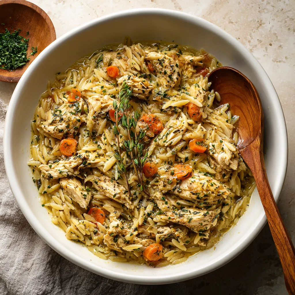 Crockpot Garlic Herb Chicken Orzo – Cozy, Creamy & Effortless!