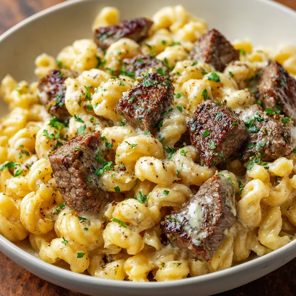 Easy Creamy Garlic Steak Bites Pasta – Juicy, Cheesy & Irresistible!