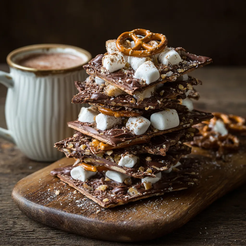 Gingerbread Hot Chocolate Pretzel Bark – Sweet, Salty & Holiday-Perfect!